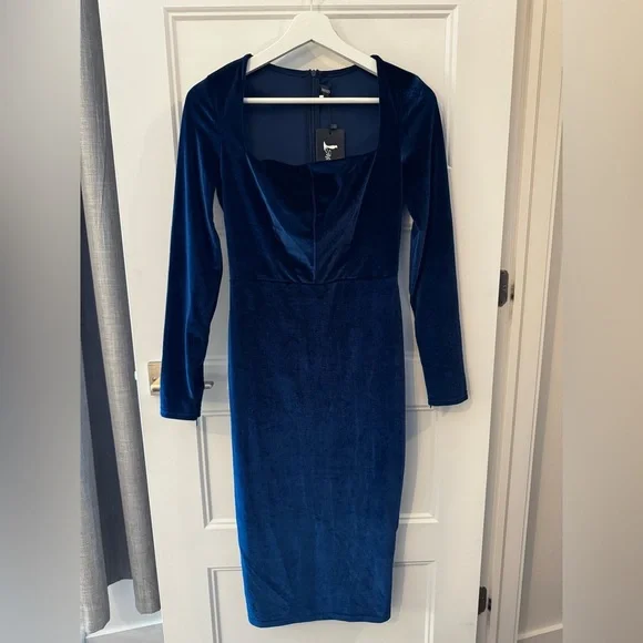 NWT Velvet Deep/Dark Blue Square Neck Bodycon Dress - Picture 3 of 6